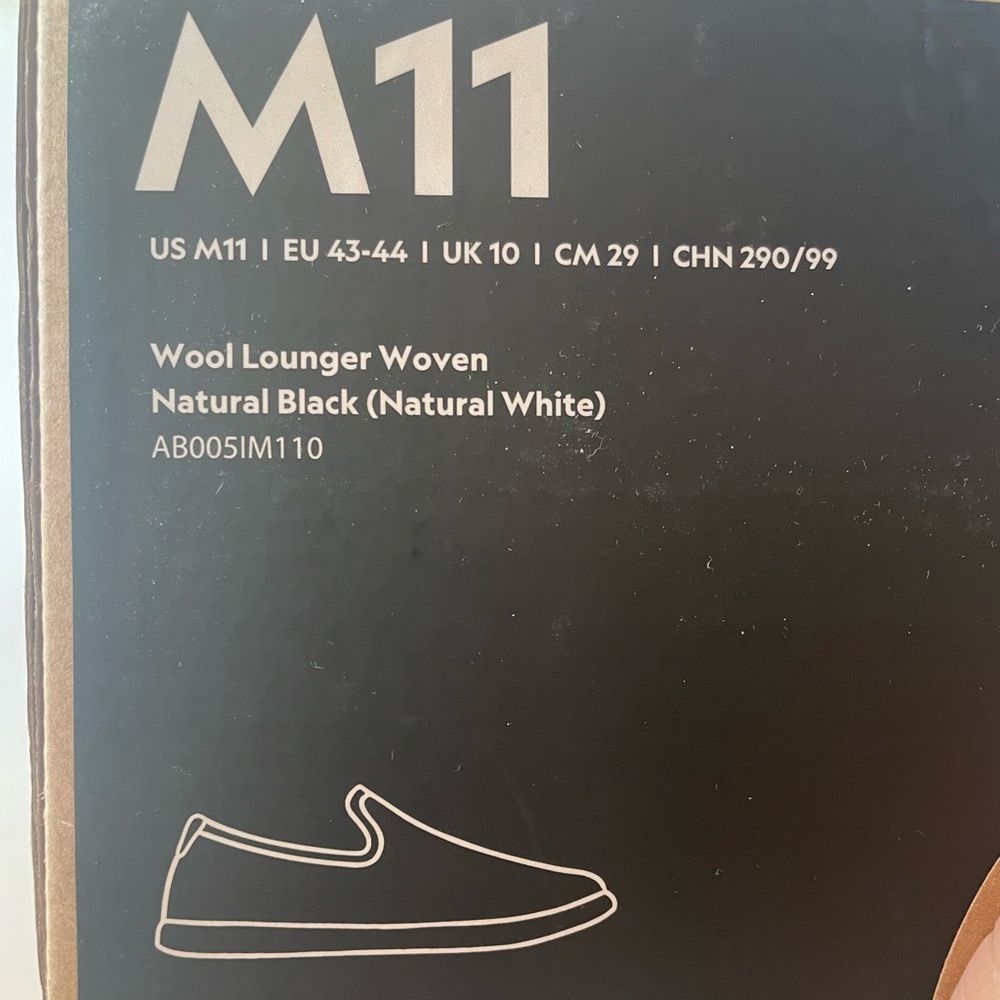 NIB Allbirds mens wool lounger woven natural black size 11